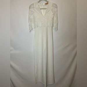Club L London White Satin Jumpsuit Women’s Size 6 Bridal Look With Lace Cape NWT